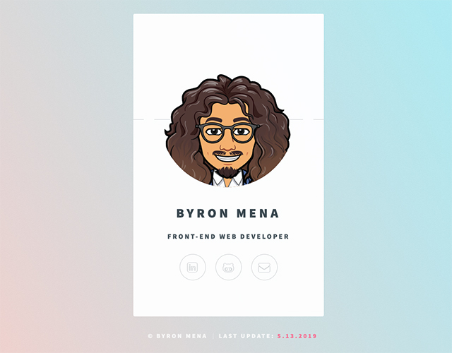Screenshot of Byron Mena simple contact card webpage, Project #1